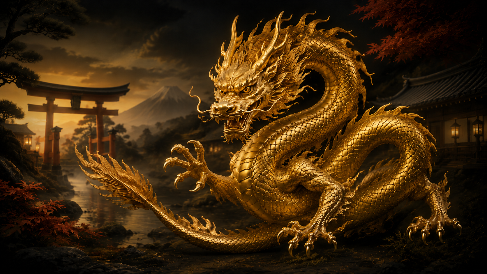 Majestic golden Japanese dragon representing Golden Dragons IMAF